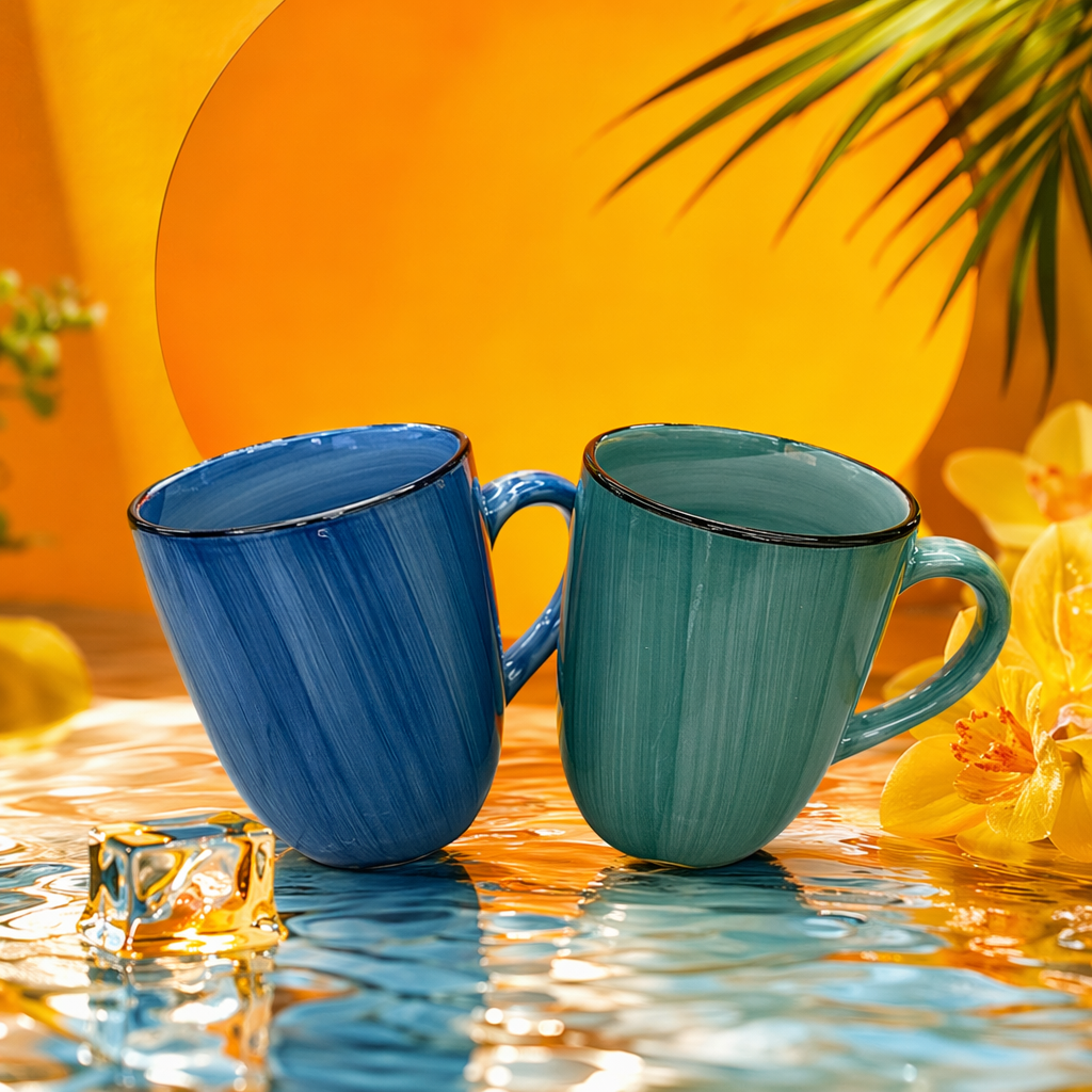 Blue striped ceramic cups and green striped ceramic cups with smooth glaze are household coffee cups Specification image