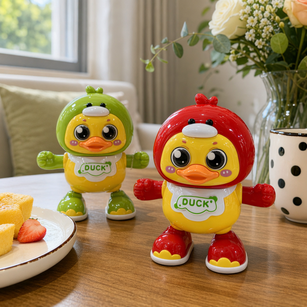 Red and green duck-shaped toys, children's educational plush soothing dolls details Picture
