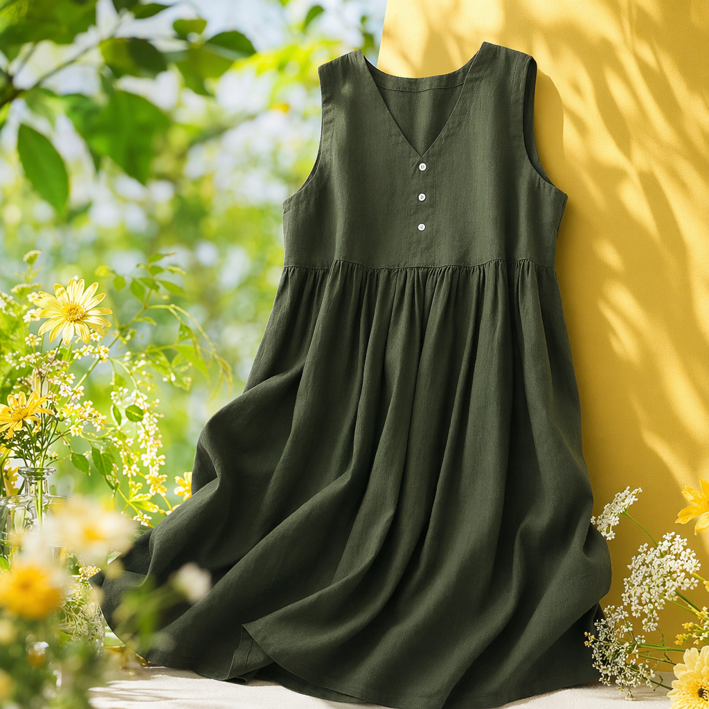 A simple and slimming A-line dress in military green sleeveless dress for women in summer Specification image