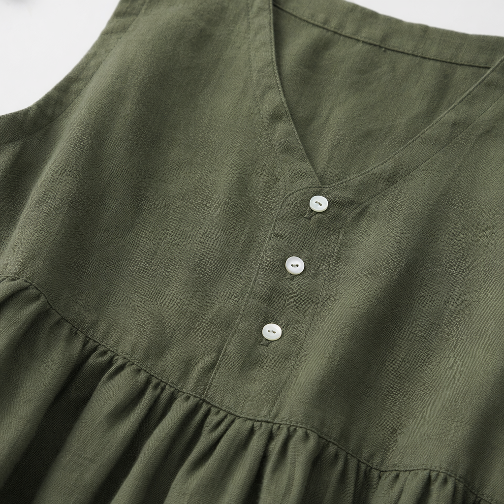 A simple and slimming A-line dress in military green sleeveless dress for women in summer Application Scenario