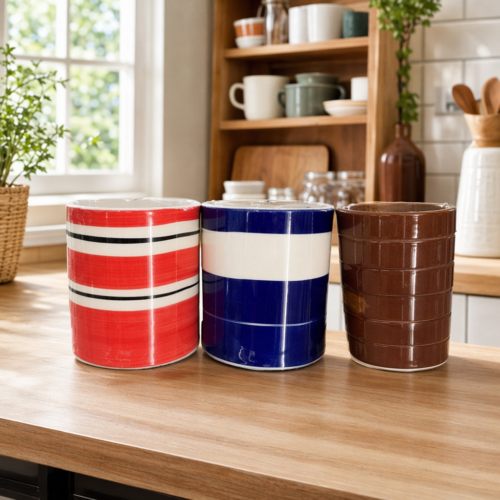 Red and white striped ceramic cups, blue and white striped creative mugs, household and office water cups details Picture
