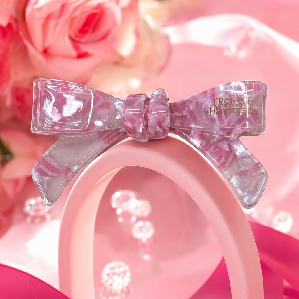 Pink transparent bow hairpin, a sweet and cute girlish headwear Specification image