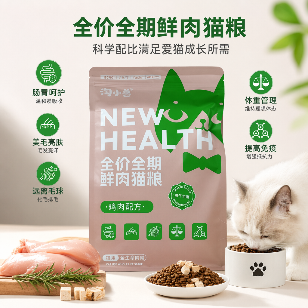 Pet freeze-dried full-price, full-life cat food, fresh meat, no additives, high protein