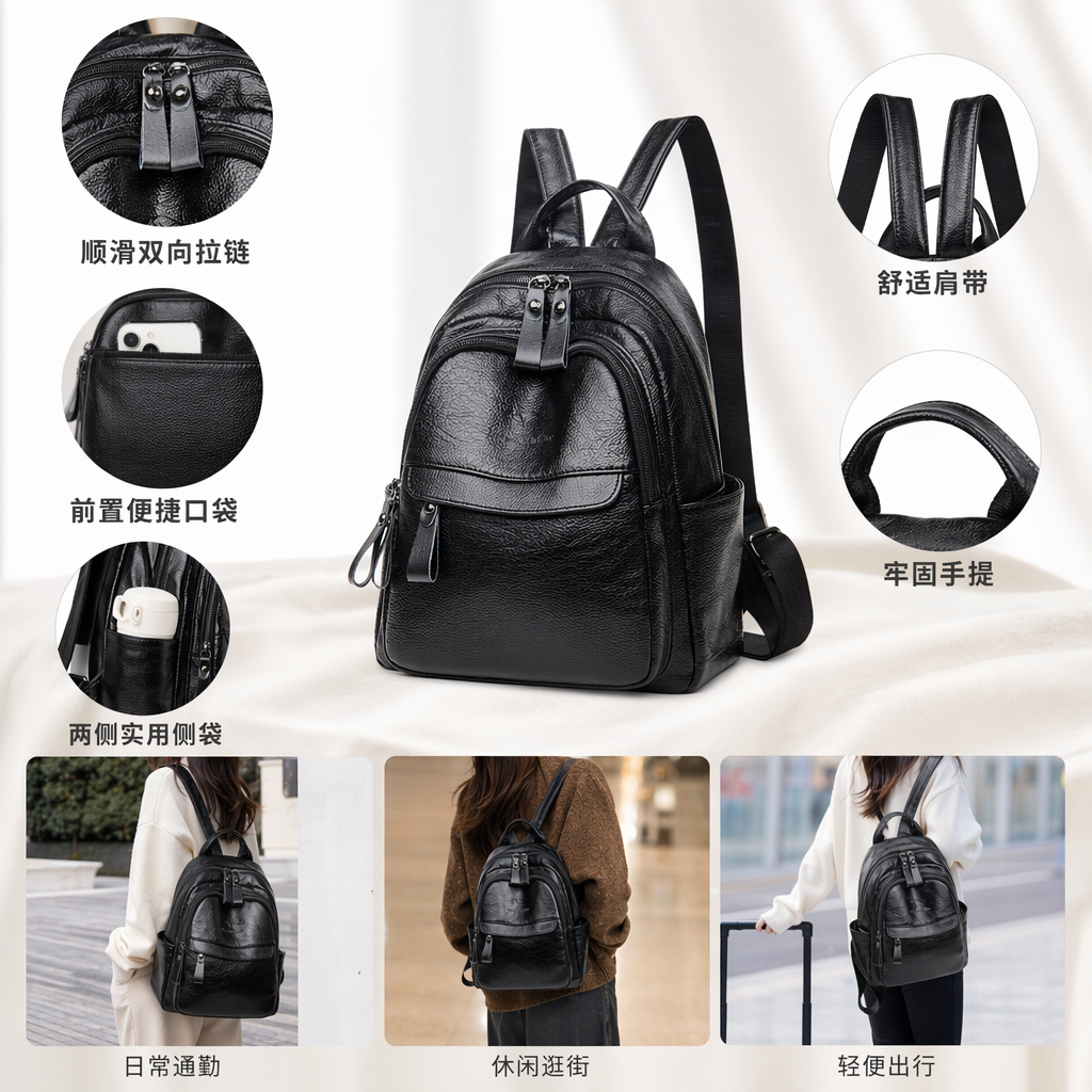 Black textured fashionable casual backpack