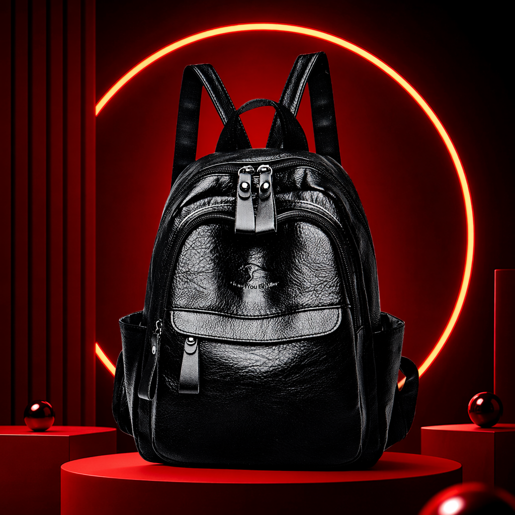 Black textured fashionable casual backpack Specification image