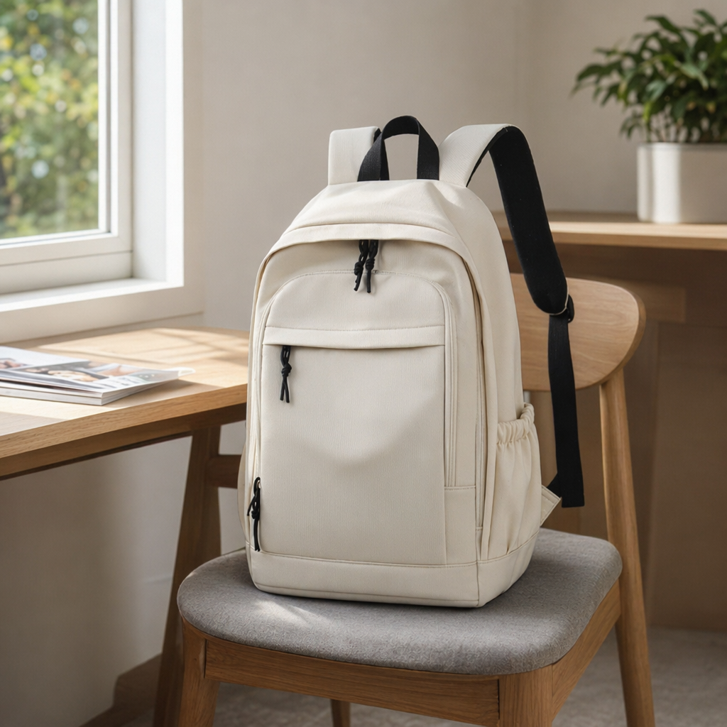 This white backpack is simple, versatile, lightweight and has a large capacity for student commuting and travel details Picture