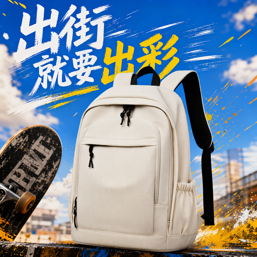 This white backpack is simple, versatile, lightweight and has a large capacity for student commuting and travel Specification image