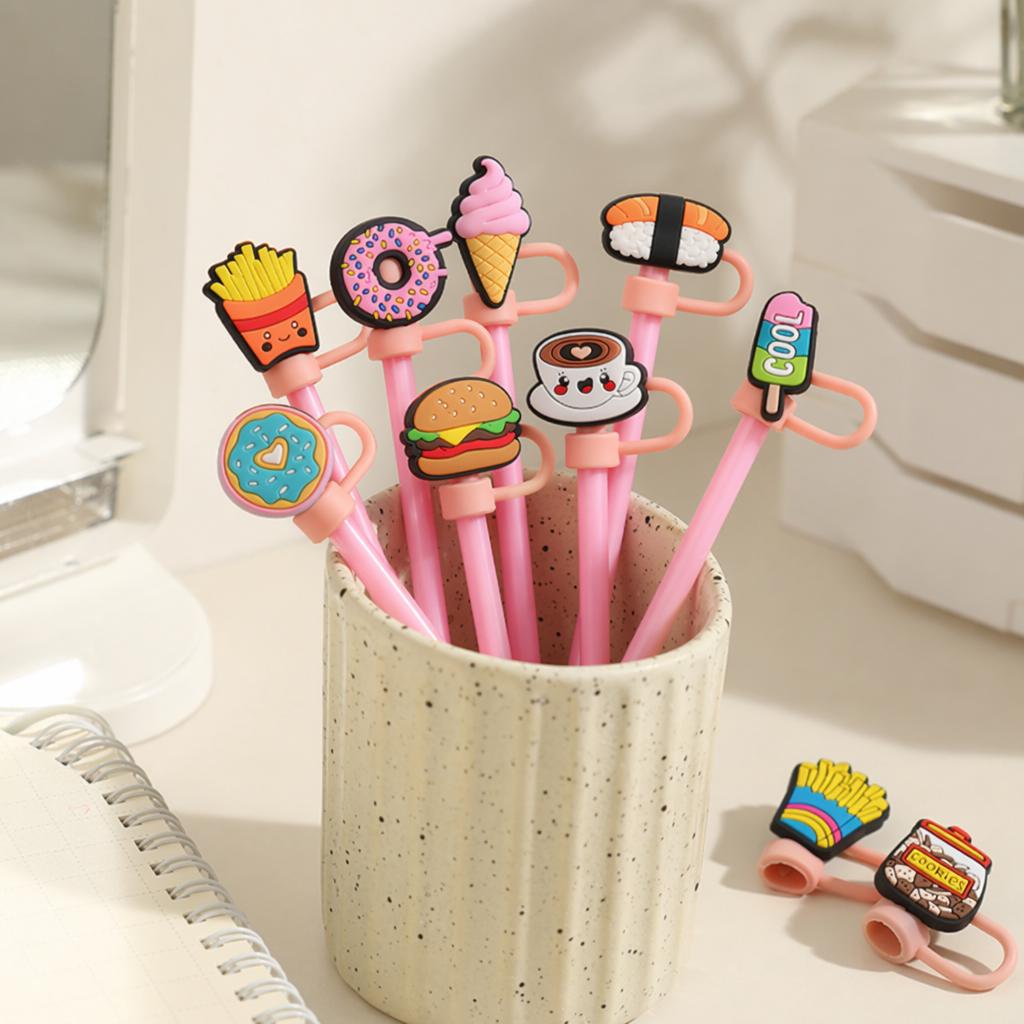 Colored silicone food-shaped straw cap details Picture