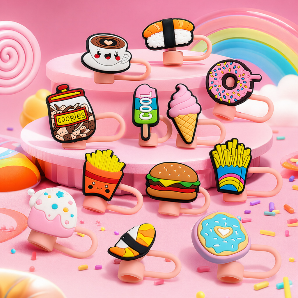 Colored silicone food-shaped straw cap Specification image