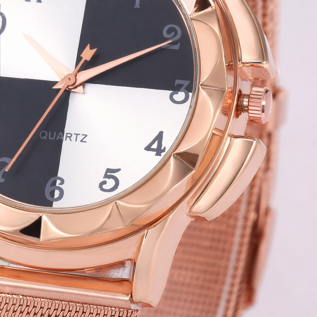 A simple and fashionable quartz watch with a rose gold strap for ladies Application Scenario