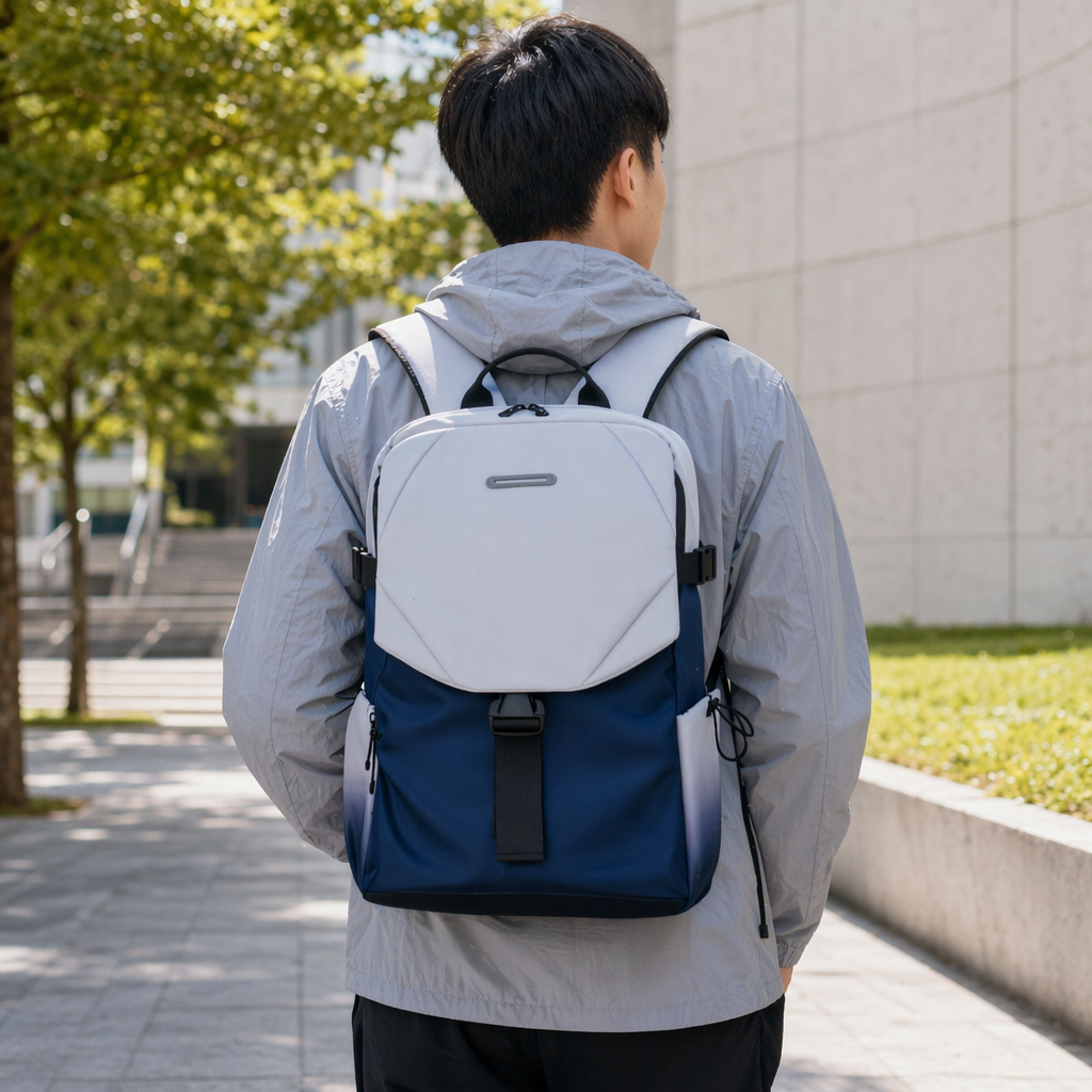 This blue and white gradient, simple and fashionable backpack is lightweight and has a large capacity for students' commuting and leisure details Picture