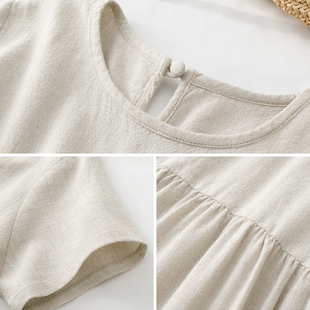 A light and breathable summer women's dress with a beige linen texture and a slim fit Application Scenario