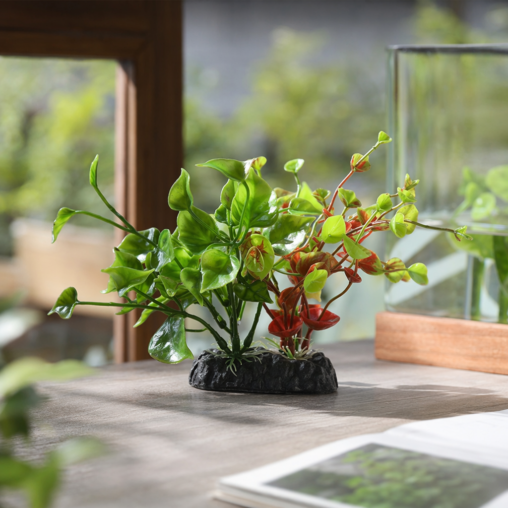Green and red artificial aquatic plant decorative items for home aquarium aquarium landscaping supplies details Picture