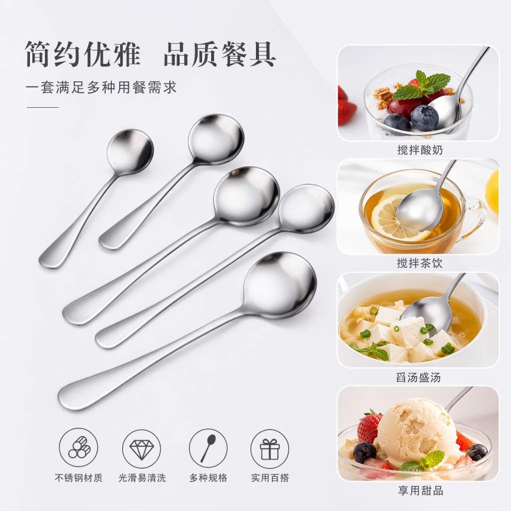 Stainless steel table spoon with thickened, durable and anti-slip handle for household use, single piece