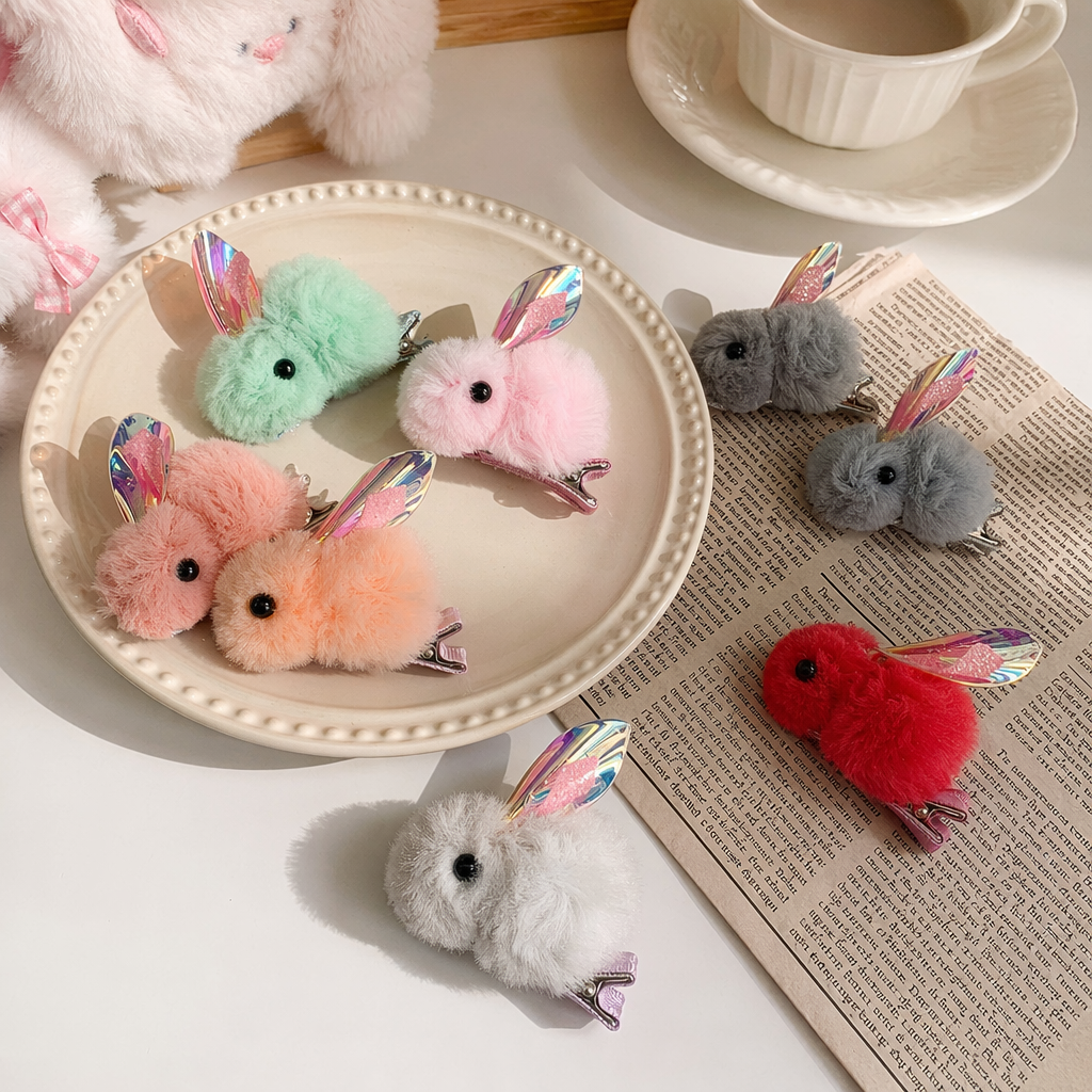 Colorful plush rabbit hairpins, cute girl headwear, and fluffy hair clips, sweet and energetic details Picture