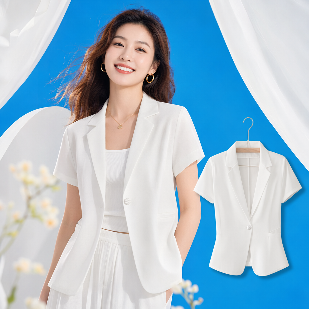 White short-sleeved suit jacket for men, slimming business casual, thin summer style Specification image