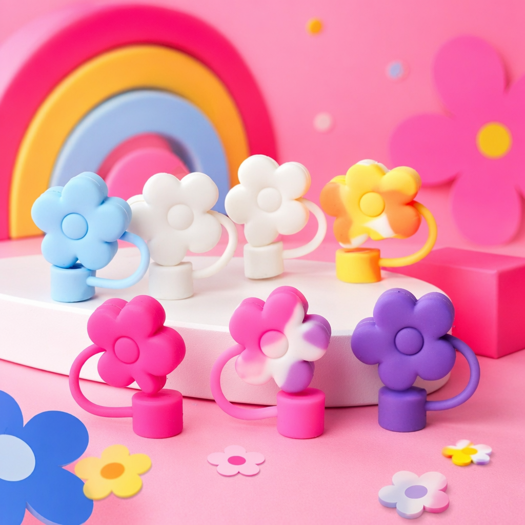 The colorful flower-shaped silicone straw cap is anti-slip and heat-resistant Specification image