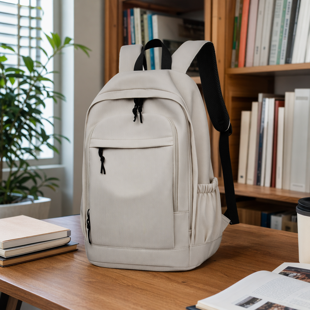 This white backpack is simple and versatile. It's a lightweight, large-capacity, fashionable and casual backpack for students' commuting details Picture