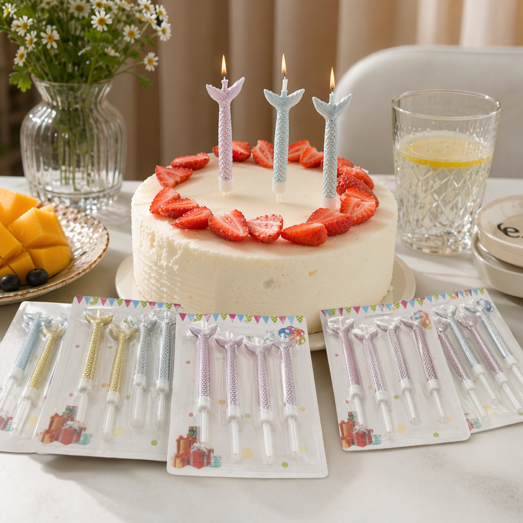 Colorful mermaid tail-shaped party candles, festival and birthday decoration items details Picture