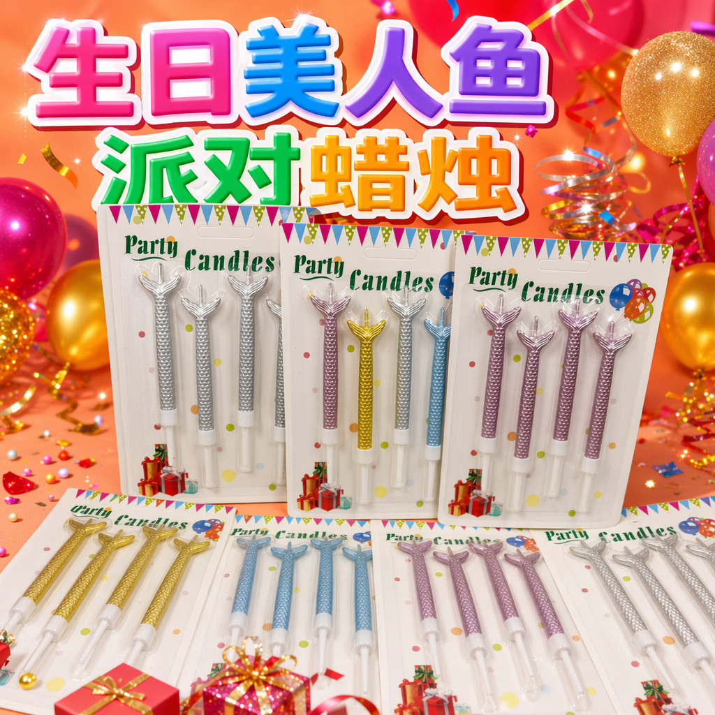 Colorful mermaid tail-shaped party candles, festival and birthday decoration items Specification image