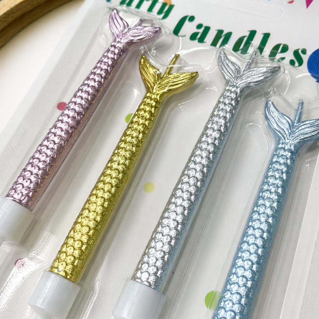 Colorful mermaid tail-shaped party candles, festival and birthday decoration items Application Scenario