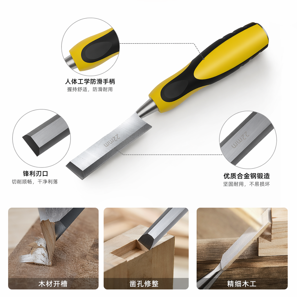 Yellow and black handle, beech wood handle, woodworking chisel, 30mm flat chisel, hand-carved, special for furniture repair full image