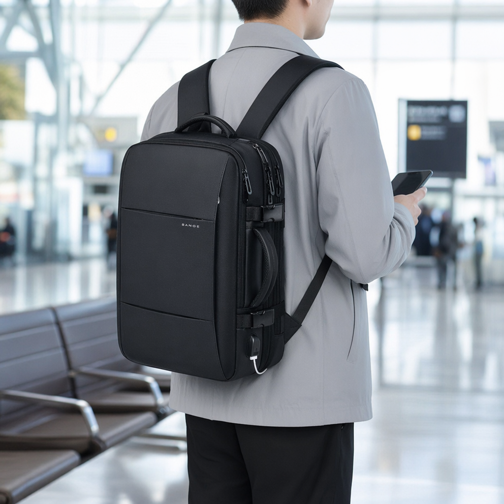 Black backpack, large-capacity, lightweight student commuting travel backpack details Picture