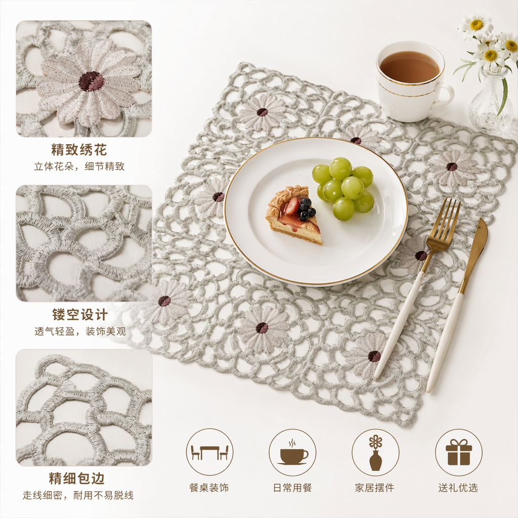 Off-white embroidered handcrafted hollowed-out placemats