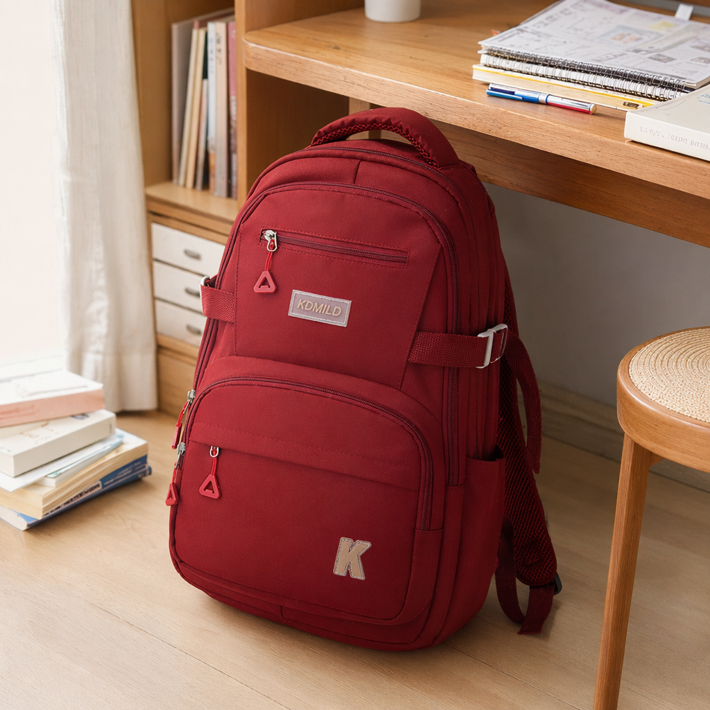 The red backpack is a lightweight and large-capacity student commuting travel backpack details Picture