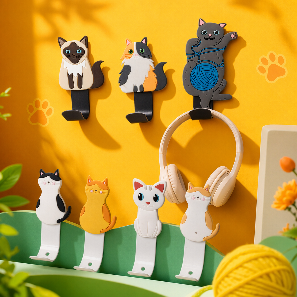 Tong Cat no-hole, traceless adhesive hook, home bathroom towel, entrance key hook, cute soft rubber, strong wall-mounted storage hook, dormitory door back coat and hat hanger Specification image
