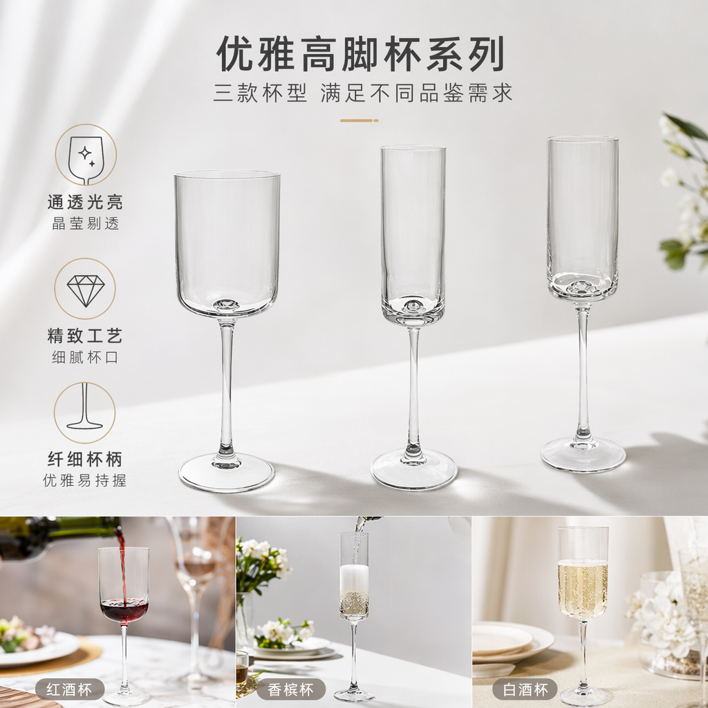 Transparent goblets, glass wine glasses, household banquet red wine glasses, water cups, universal models
