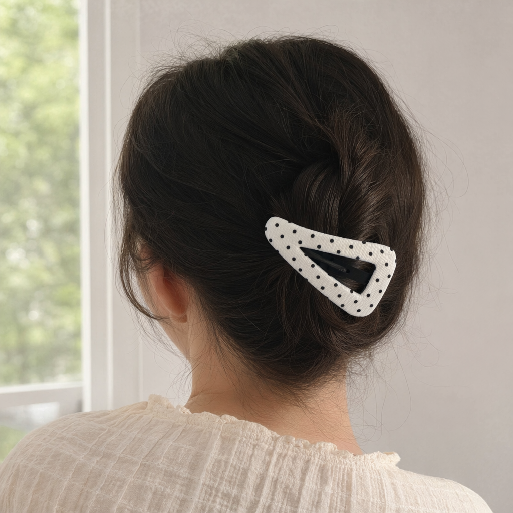 The black and white polka dot hair clip is a simple and retro headwear for women. The metal buckle is anti-slip and not easy to fall off details Picture