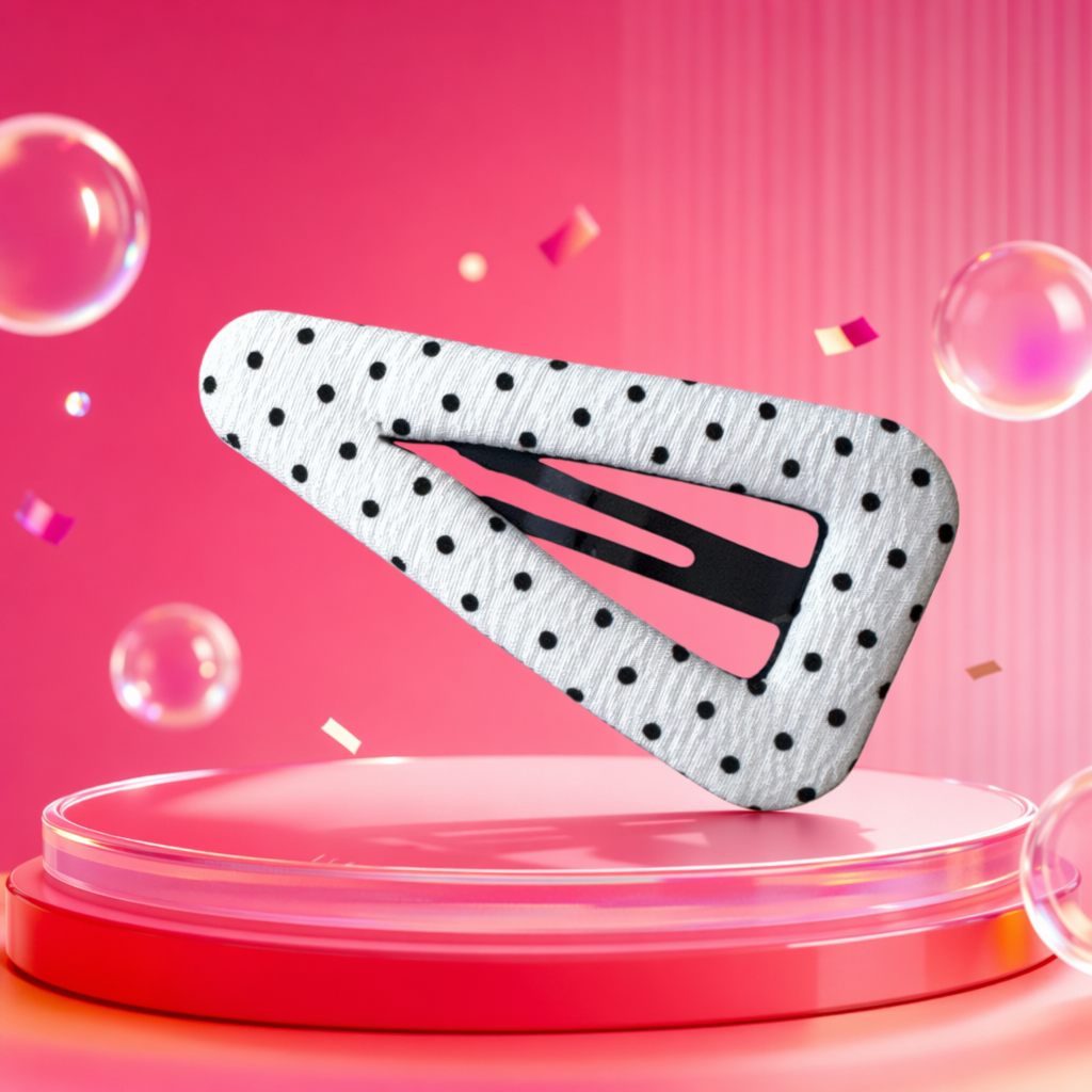 The black and white polka dot hair clip is a simple and retro headwear for women. The metal buckle is anti-slip and not easy to fall off Specification image