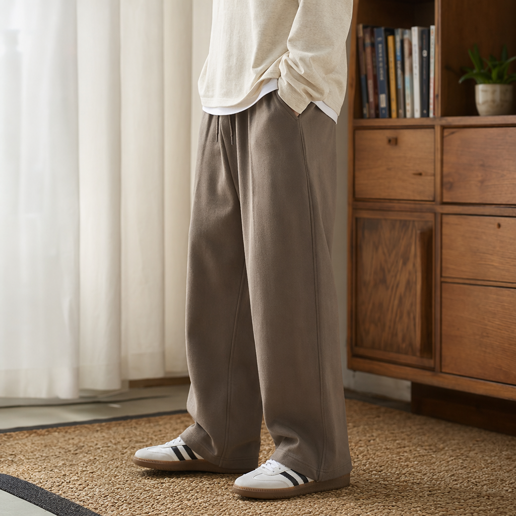 Brown drawstring casual pants for both men and women, loose and slimming sporty tight-fitting trousers details Picture