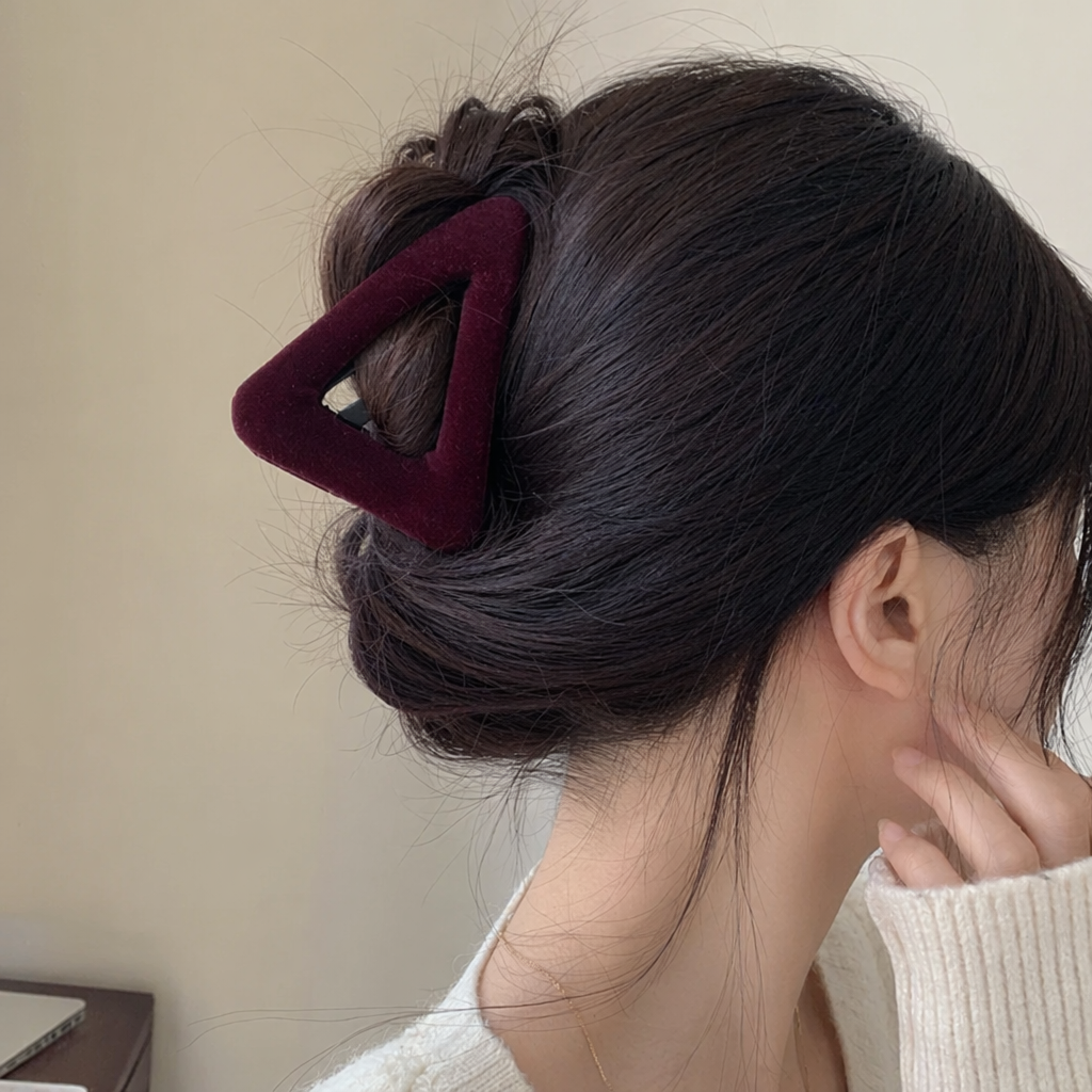 A simple and versatile Korean-style hairpin in wine red suede for women details Picture