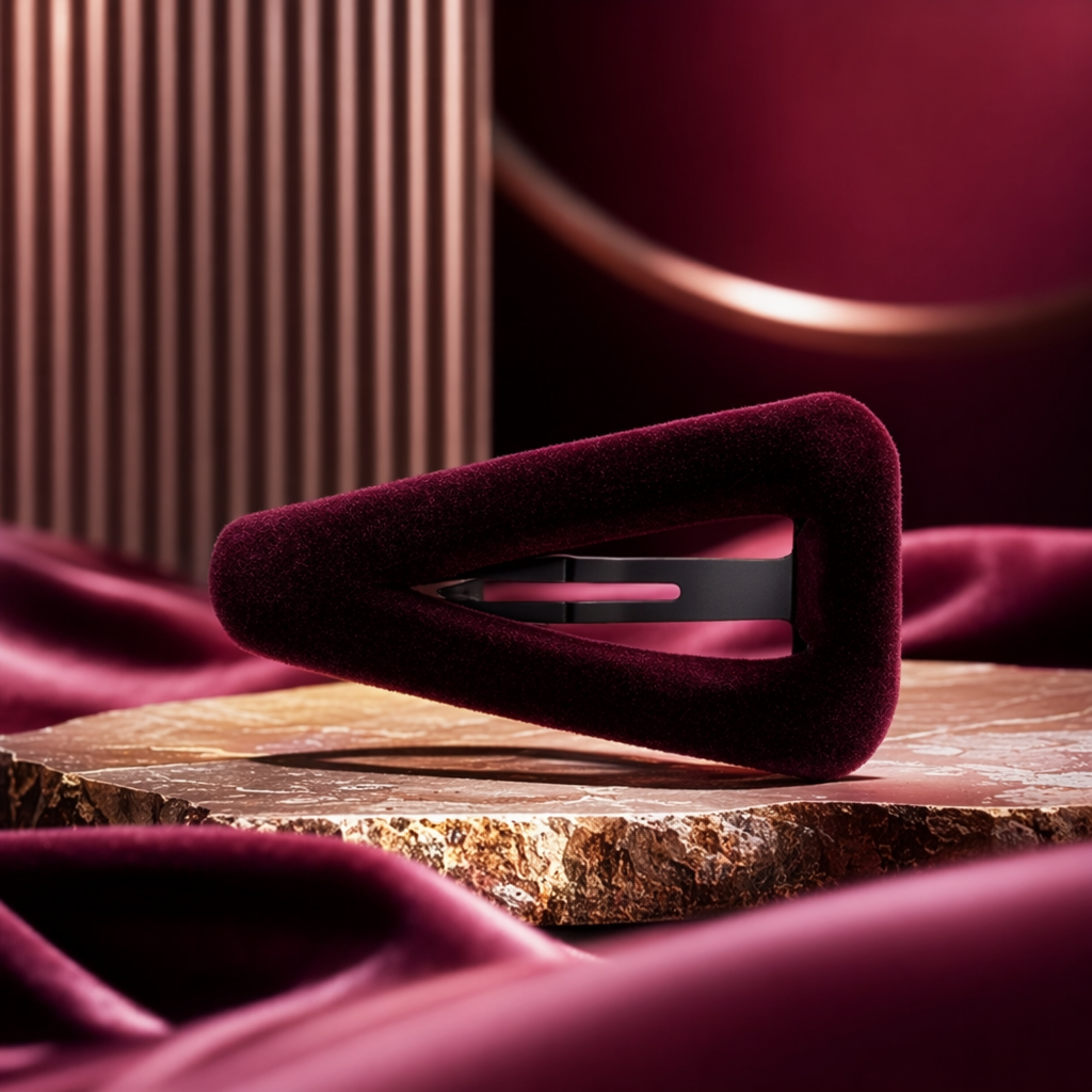 A simple and versatile Korean-style hairpin in wine red suede for women Specification image