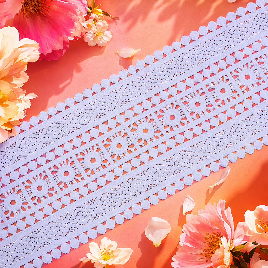 White lace trim decorative fabric, DIY hand-embroidered accessories, suitable for home and clothing Specification image