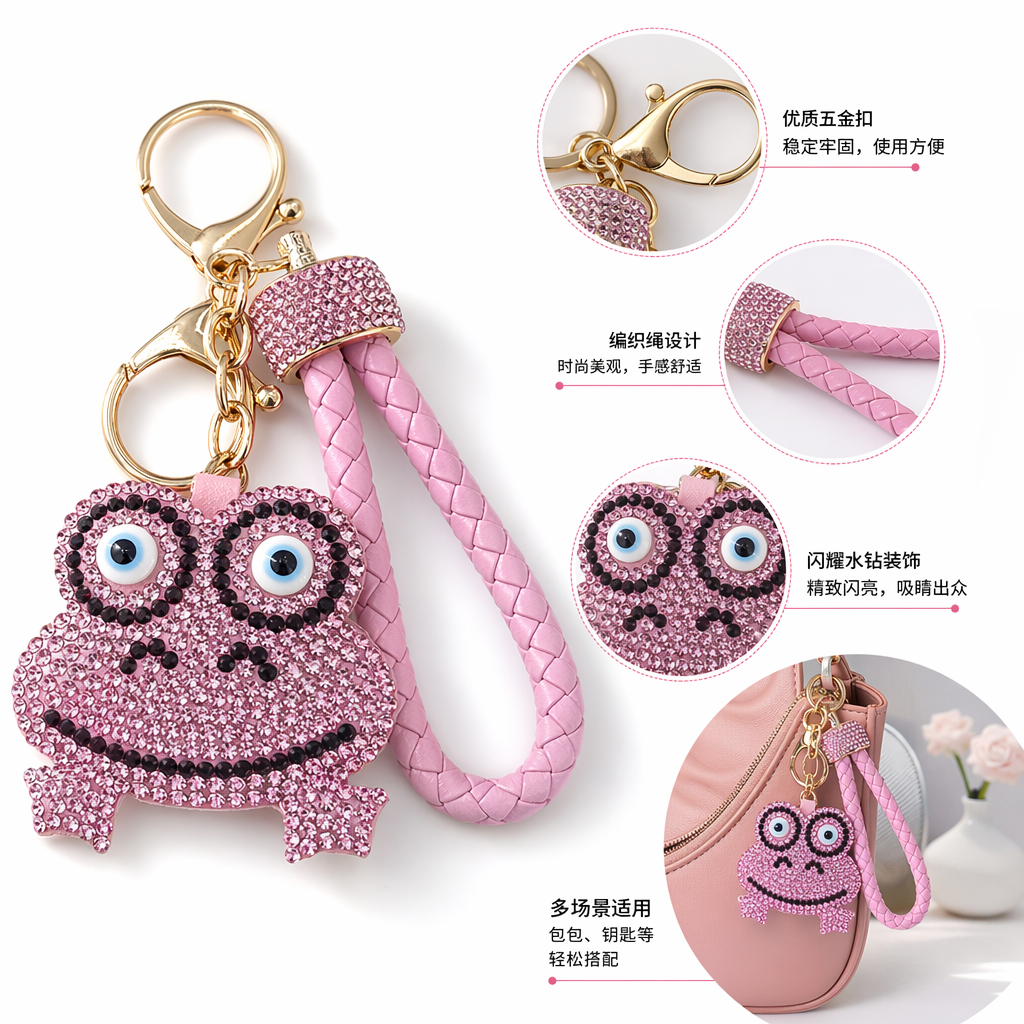 The pink frog-shaped keychain is cute and the soft rubber pendant is small and portable full image