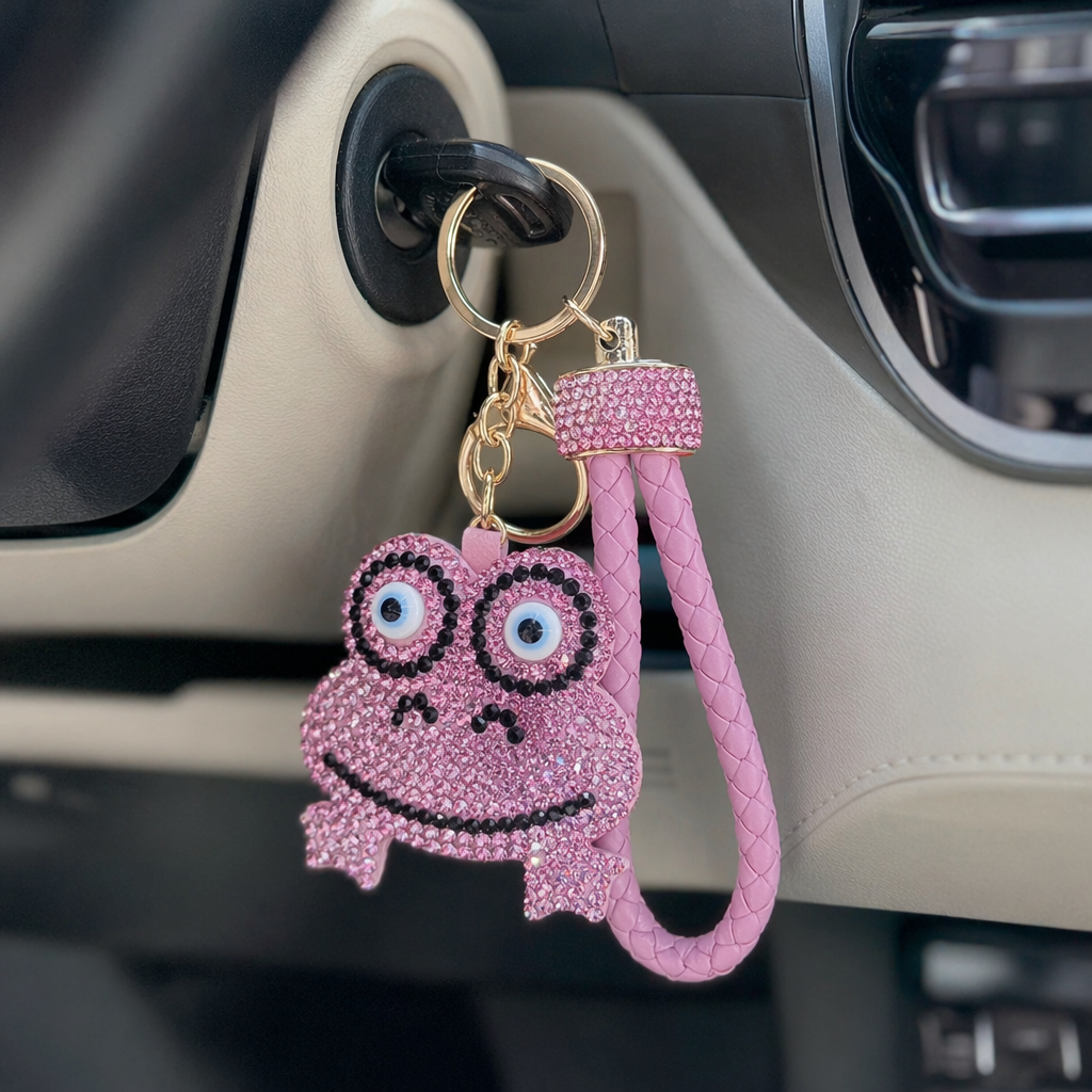 The pink frog-shaped keychain is cute and the soft rubber pendant is small and portable details Picture