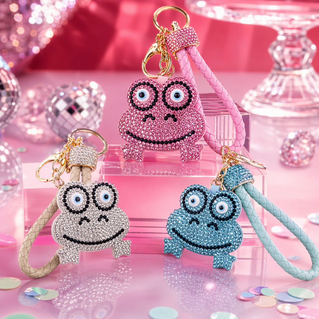 The pink frog-shaped keychain is cute and the soft rubber pendant is small and portable Specification image