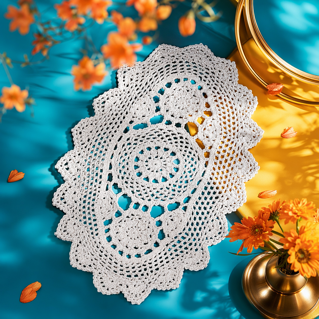 White handcrafted crochet table mat, home oval-shaped coffee table mat, Nordic style Specification image