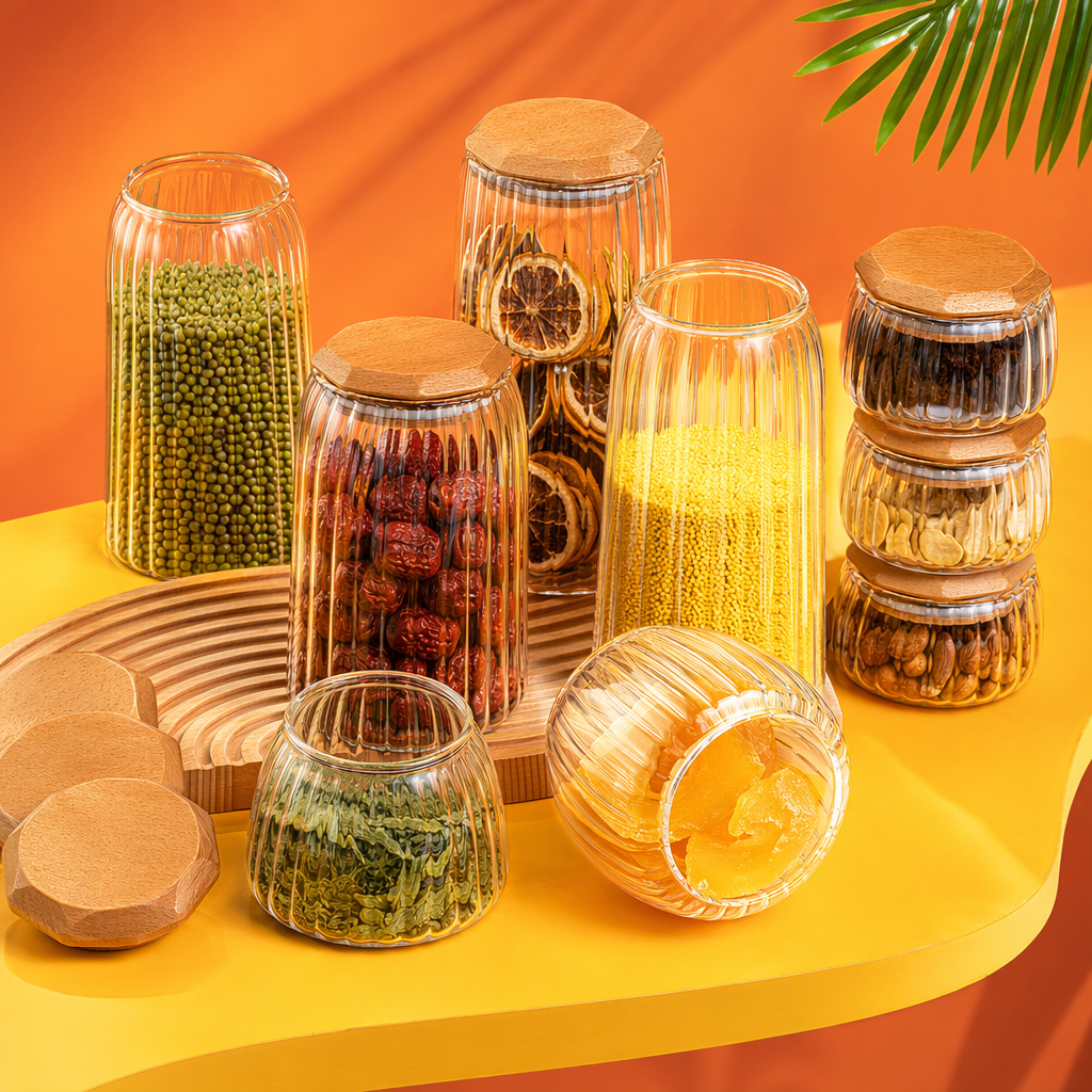 كؤوس زجاجية شفافة مع أكواب دائرية بنية اللون Specification image