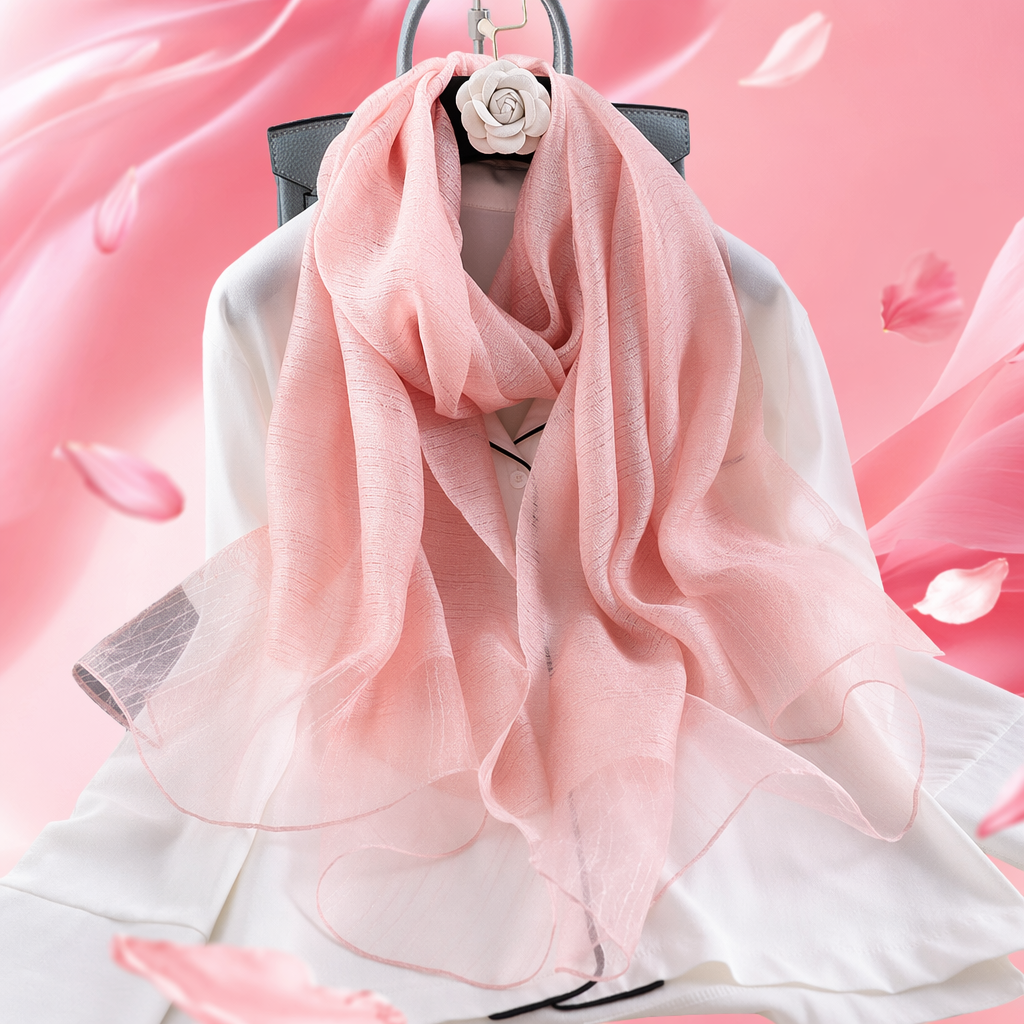 Pink chiffon scarf is a thin, versatile, lightweight, breathable and fashionable accessory for women in autumn and winter Specification image