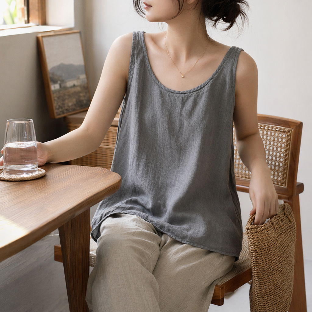 Grey halter top for women, pure cotton slim-fit inner layer, summer thin style details Picture