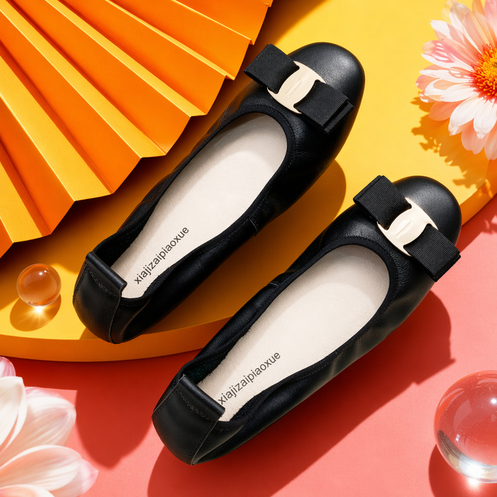 Black bow flat shoes for women, casual and versatile, soft sole, anti-slip, comfortable and breathable Specification image