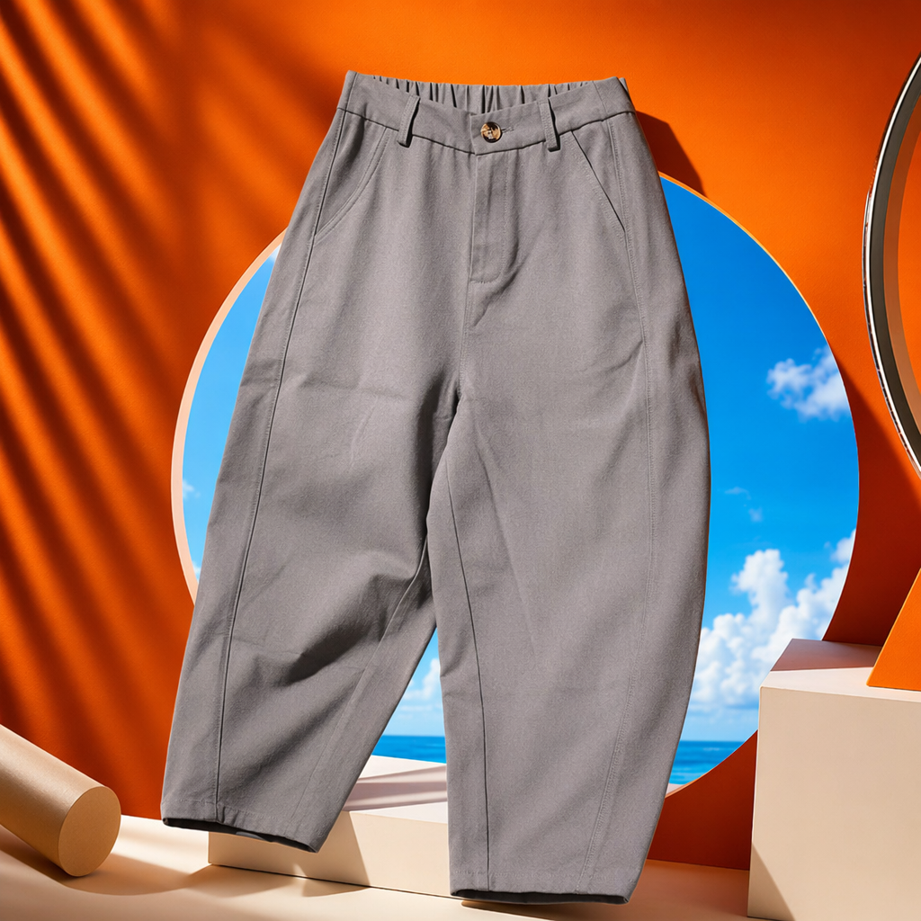 Grey Tencel cotton curved knife pants, slimming and high-stretch casual trousers Specification image