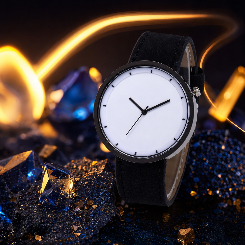 The black strap and white dial quartz ladies' watch is simple, fashionable and versatile Specification image