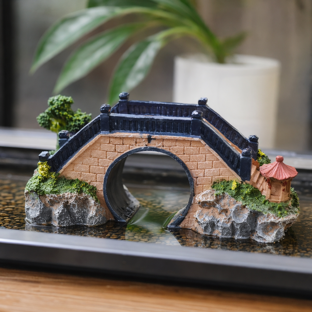 Colorful bridge-shaped fish tank decorative items, simulated water plant landscaping ornaments, Aquarium accessories details Picture