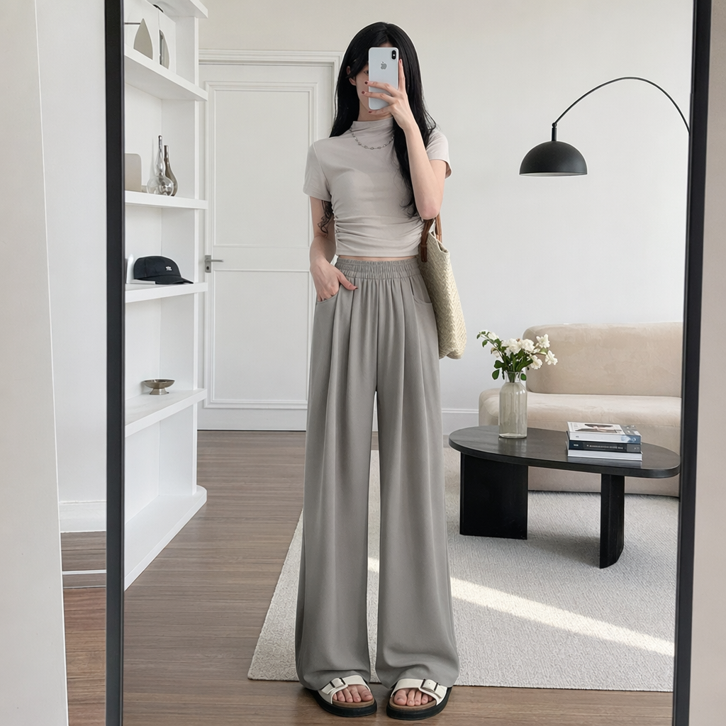 Pickle-colored wide-leg pants for tall people details Picture
