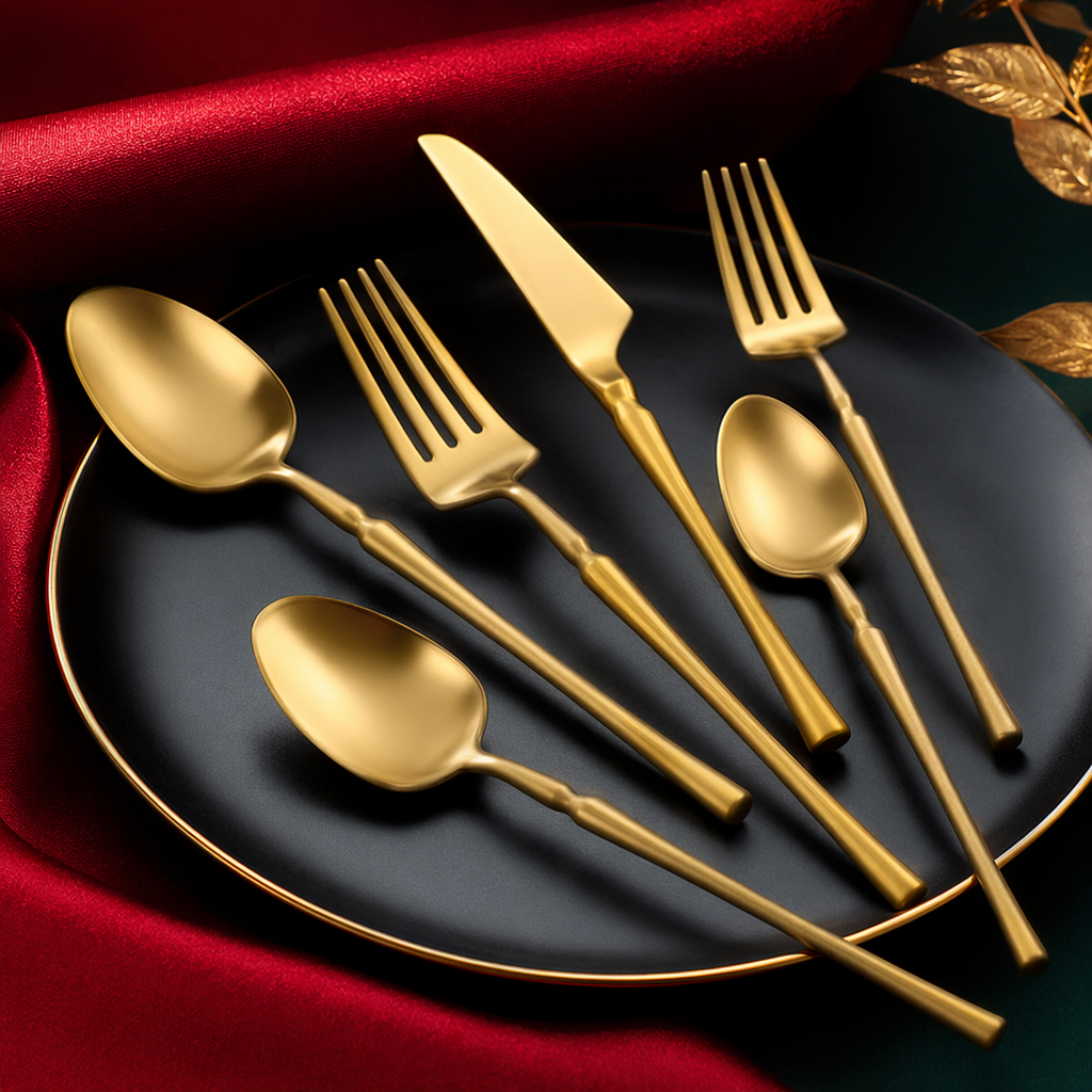 Gold tableware set of 24 pieces, stainless steel spoons, forks and knives, simple and elegant home style Specification image